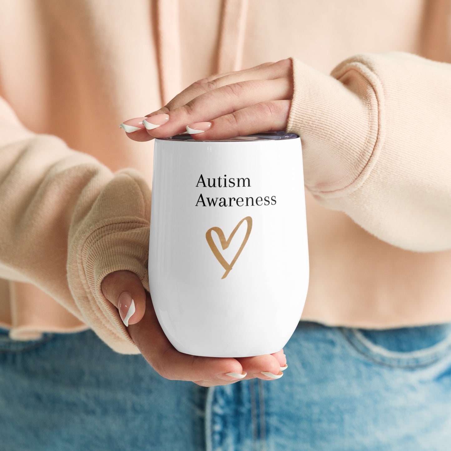 white wine tumbler with the words autism awareness on it